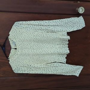 New with Tags Patrons of Peace Cream Long Sleeve Blue Polka Dots Crop Top Size M